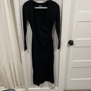 OGL Elegant Black Wrap Long Sleeve Dress